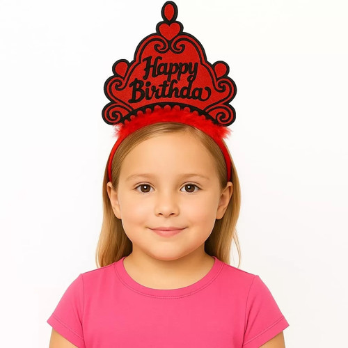 Kırmızı Happy Birthday Prenses Tacı – Doğum Günü Taç Aksesuarı