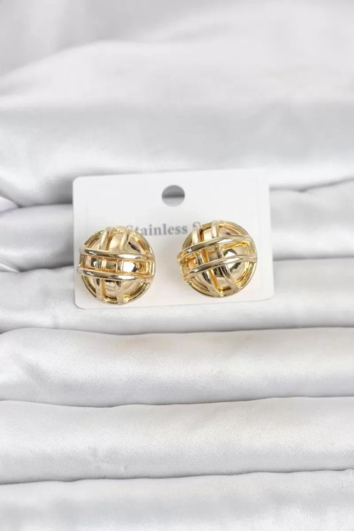 316L Çelik Gold Renk Desenli Top Model Kadın Küpe TJ-BKP11811