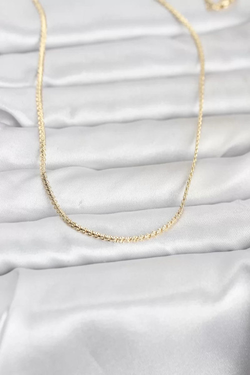 CM 14K Gold Renk Yassı Zincir Model 60 cm Kadın Kolye - TJ-BKO10965