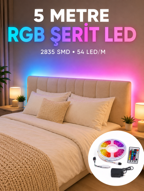 uygun 2835 RGB Şerit LED 5 Metre 54 LED/M Uzaktan Kumandalı Renkli Dekorasyon Işığı popüler