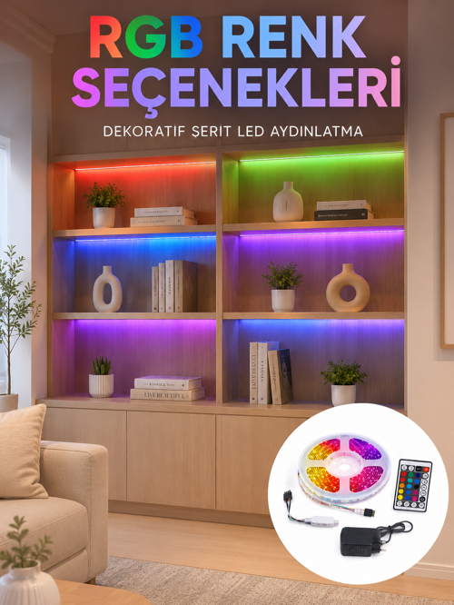 uygun 5 Metre Kumandalı RGB LED Şerit 2835 SMD Dekoratif TV Oda Masa Arkası Aydınlatma popüler