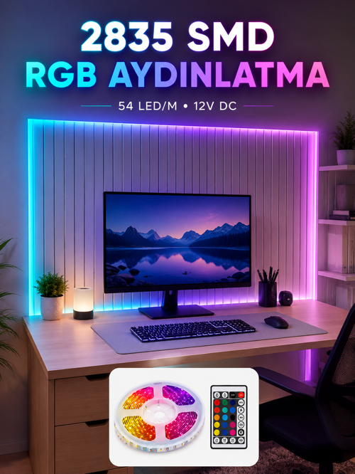 uygun 5M RGB Şerit LED Seti 12V 2835 SMD Kumandalı Ev Oda ve Dekoratif Ambiyans Aydınlatma popül