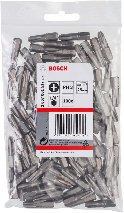Professional Bit Phillips Yıldız Vidalar Için Ekstra Sert (Ph3, Uzunluk: 25 Mm, 100 Adet)