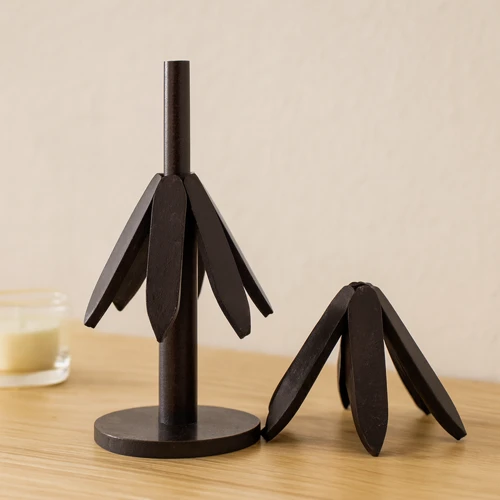 Bambu Ahşap Katlanır Nihale 20 Cm - Standlı, Yaprak Desenli (2Li)