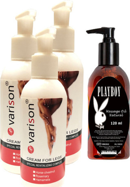 Hintohu Varison Varicose Vein Defense Cream ,,Diz,Bacak Bakım Kremi 120 Ml 3 Adet + Playboy Masaj Ya