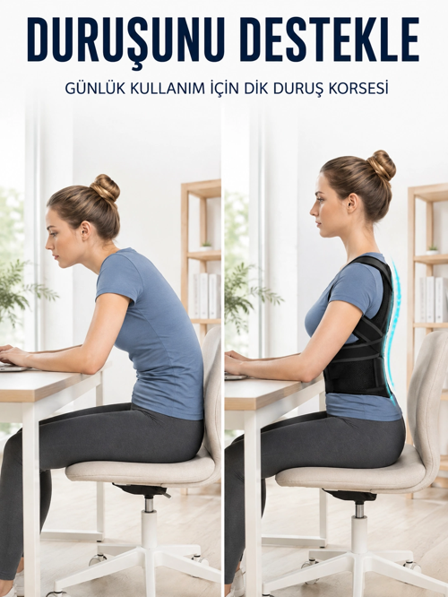 Omuz Sırt Bel Destek Korsesi Fileli Dik Duruş Postür Destekleyici Korse