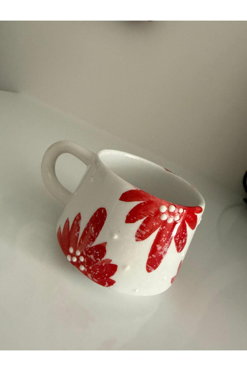 Seramik El İşlemesi Kahve Fincanı Kupa Mug Bardak Çiçekli