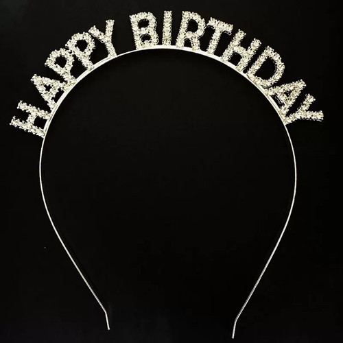 Gümüş Kristal Taşlı Happy Birthday Doğum Günü Tacı İthal Ürün 17x16 cm