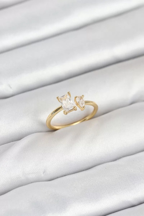 Pirinç Gold Renk Zirkon Taşlı Kadın Yüzük - TJ-BYK3882
