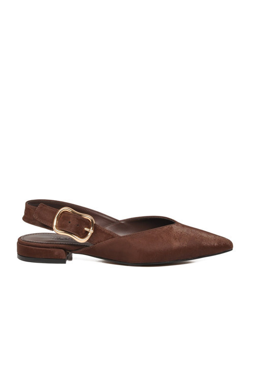 Kadın Kahve Sivri Burun Slingback Abiye Ayakkabı Babet