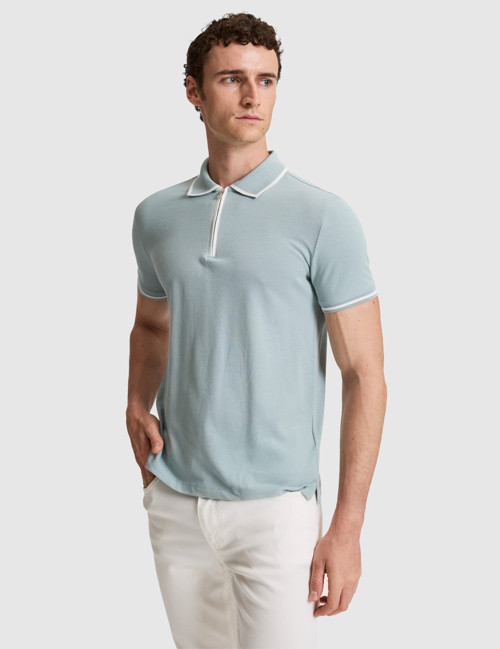 Koyu Mint Slim Fit %100 Pamuk Fermuarlı Polo Yaka Tişört 50321201-VR152