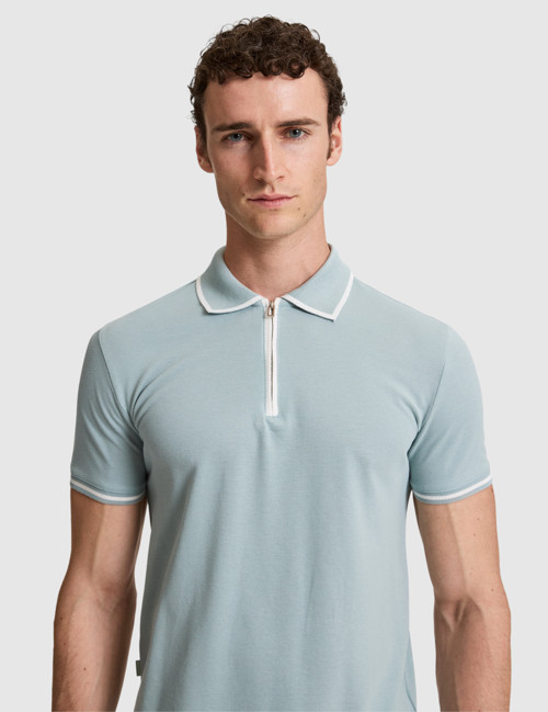 Koyu Mint Slim Fit %100 Pamuk Fermuarlı Polo Yaka Tişört 50321201-VR152