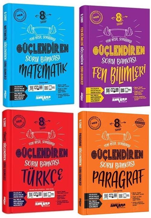 Ankara 8. Sınıf Matematik + Türkçe + Fen + Paragraf Güçlendiren Soru Seti 4 Kitap 2023