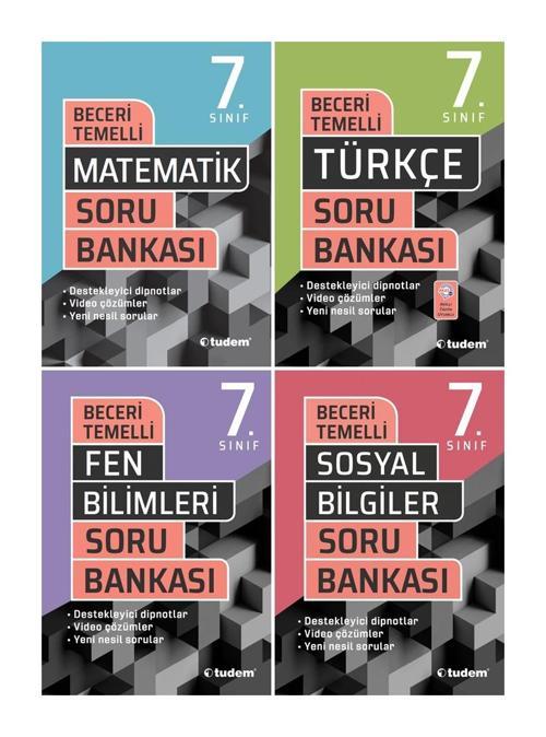 Tudem 7. Sınıf Matematik + Türkçe + Fen + Sosyal Beceri Temelli Soru Seti 4 Kitap 2023