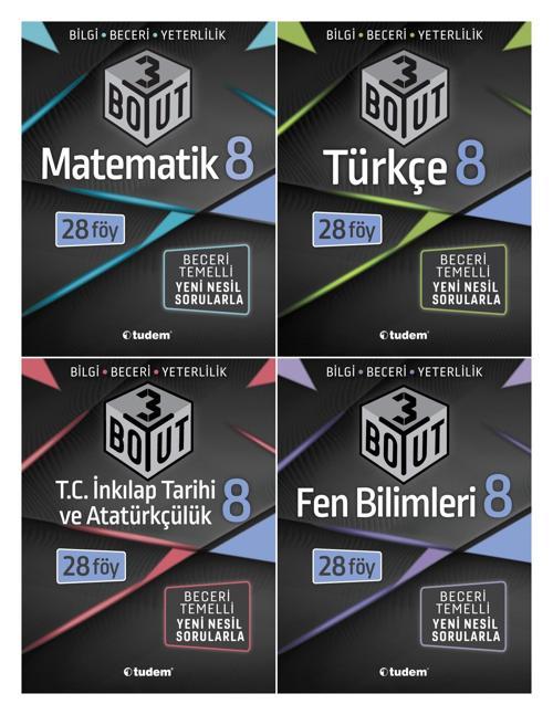 Tudem 8. Sınıf Matematik + Türkçe + Fen + İnkılap 3 Boyut Seti 4 Kitap 2023