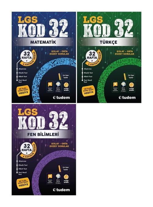 Tudem 8. Sınıf Matematik + Türkçe + Fen + İnkılap Kod 32 Haftalık Deneme Seti 4 Kitap 2023