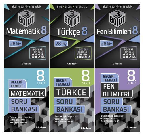 Tudem 8. Sınıf Matematik + Türkçe + Fen Bilimleri 3 Boyut + Beceri Soru Seti 6 Kitap 2023
