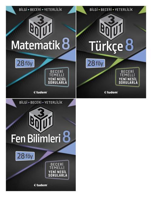 Tudem 8. Sınıf Matematik + Türkçe + Fen Bilimleri 3 Boyut Seti 3 Kitap 2023