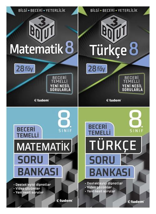 Tudem 8. Sınıf Matematik + Türkçe 3 Boyut + Beceri Soru Seti 4 Kitap 2023