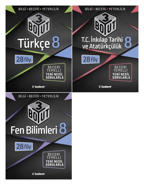 Tudem 8. Sınıf Türkçe + İnkılap Tarihi + Fen Bilimleri 3 Boyut Seti 3 Kitap 2023