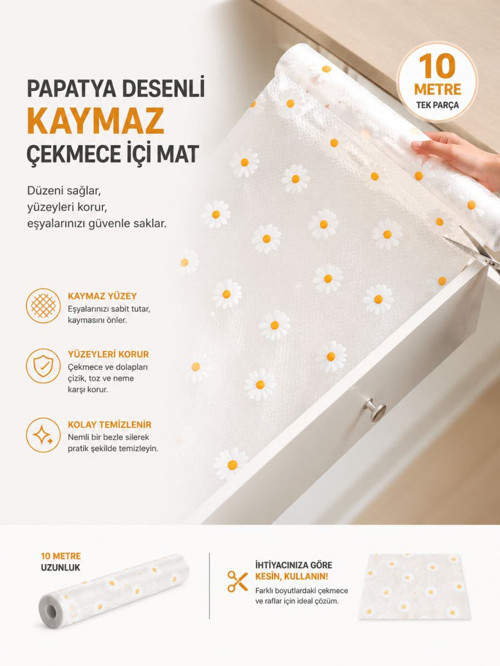 Papatya Desenli Kaymaz Dolap Ve Çekmece İçi Mat 10 Metre