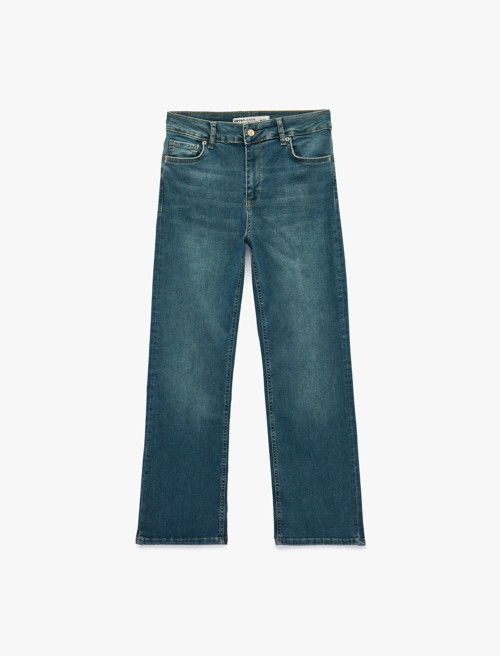 Düz Paça Kot Pantolon Düğmeli - Straight Jeans