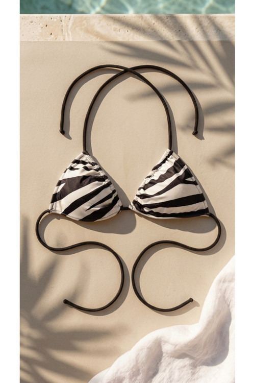 Kadın Zebra Desenli Siyah Beyaz Bikini Üst