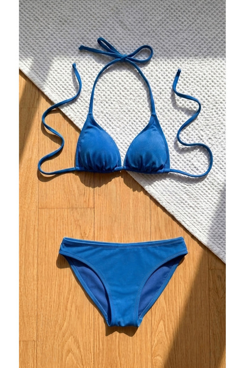 Kadın Mavi İpli Bağlamalı Bikini Takım