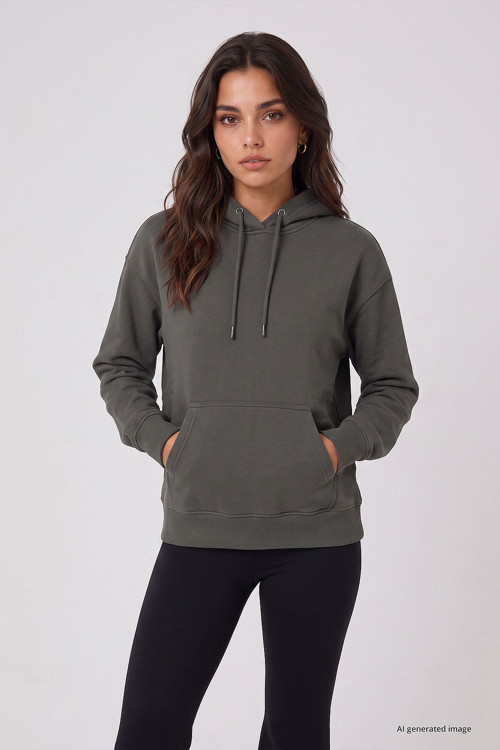 Standart Kapüşonlu 2li Paket Siyah-Haki Kadın Sweatshirt - 97321