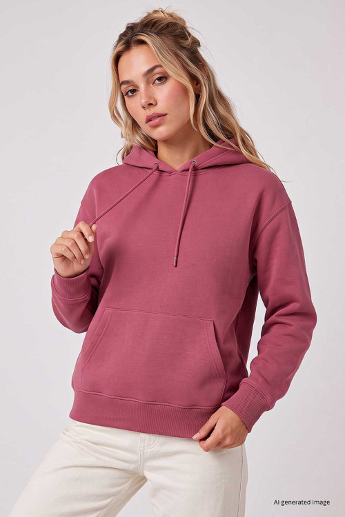 Yaban Gülü Standart Kapüşonlu Kanguru Cepli Basic Kadın Sweatshirt - 97321