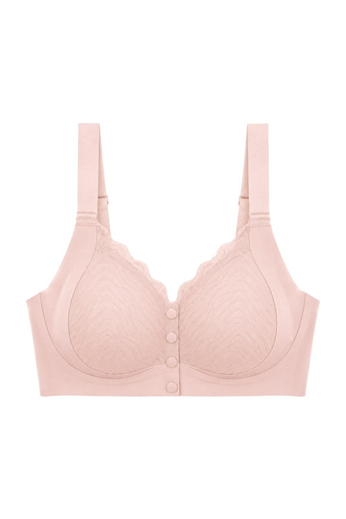 Seamless Bra - Larevia | Pudra Lazer Kesim Önden Düğmeli Tül Detaylı Kadın Sütyen