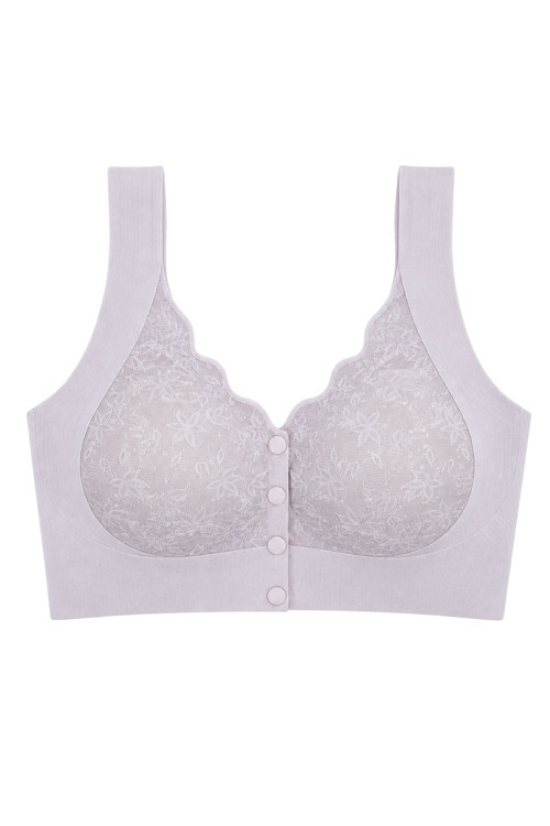 Seamless Bra - Lunessa | Lila Lazer Kesim Dikişsiz Önden Düğmeli Dantelli Minimizer Kadın Sütyen