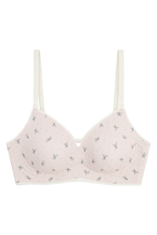 Seamless Bra - Mireva | Pudra Lazer Kesim Rib Dokulu Ayıcık Desenli Balensiz Kadın Sütyen