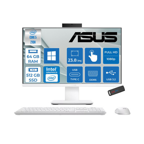 Expertcenter P440VAT Aio Intel Core 5-210H Upto 4.8ghz 64GB Ddr5 512GB SSD Intel® Graphics 23.8" Fhd Dokunmatik Srgb: 100% WIN11HOME Allınone Bilgisayar P440VATC516512W0DH22+ZETTAUSBBELLEK