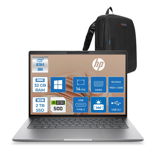 Zbook 8 G2I Ws Intel Core Ultra9 386H Aı 32GB Ddr5 2tb SSD 6GB/RTXPRO500 Blackwell 14 Inç Wuxga (1920 x 1200) IPS 300NIT WIN11PRO Taşınabilir Mobil Iş Istasyonu WSDN6A5EAP14+ZETTAÇANTA