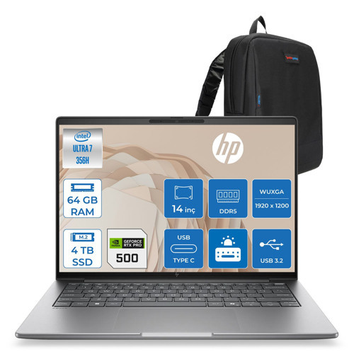 Zbook 8 G2I Ws Intel Core Ultra7 356H Aı 64GB Ddr5 4tb SSD 6GB/RTXPRO500 Blackwell 14 Inç Wuxga (1920 x 1200) IPS 300NIT Freedos Taşınabilir Mobil Iş Istasyonu WSDN5Y7EAF25+ZETTAÇANTA