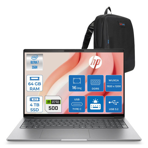 Zbook 8 G2I Ws Intel Core Ultra7 356H Aı 64GB Ddr5 4tb SSD 6GB/RTXPRO500 Blackwell 16 Inç Wuxga (1920 x 1200) IPS 400NIT Freedos Taşınabilir Mobil Iş Istasyonu WSDN5Z2EAF25+ZETTAÇANTA