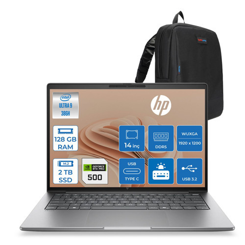 Zbook 8 G2I Ws Intel Core Ultra9 386H Aı 128GB Ddr5 2tb SSD 6GB/RTXPRO500 Blackwell 14 Inç Wuxga (1920 x 1200) IPS 300NIT Freedos Taşınabilir Mobil Iş Istasyonu WSDN6A5EAF39+ZETTAÇANTA
