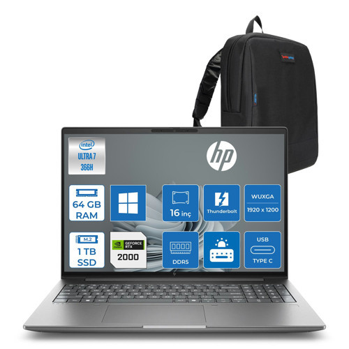 Zbook x G2I Ws Intel Core Ultra 7 366H Aı 64GB Ddr5 1tb SSD 8GB/RTXPRO2000 Blackwell 16 " Wuxga (1920 x 1200) IPS 400NIT %100SGRB WIN11HOME Mobil Iş Istasyonu WSDN9T3ESH23+ZETTAÇANTA