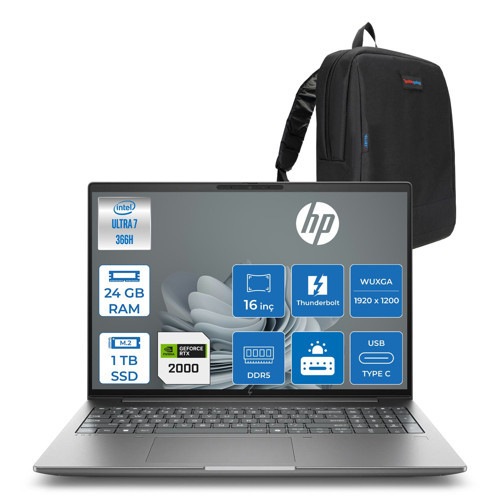 Zbook x G2I Ws Intel Core Ultra 7 366H Aı 24GB Ddr5 1tb SSD 8GB/RTXPRO2000 Blackwell 16 " Wuxga (1920 x 1200) IPS 400NIT %100SGRB Freedos Mobil Iş Istasyonu WSDN9T3ESF08+ZETTAÇANTA