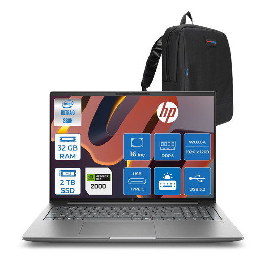 Zbook x G2I Ws Intel Core Ultra9 386H Aı 32GB Ddr5 2tb SSD 8GB/RTXPRO2000 Blackwell 16 Inç Wuxga (1920 x 1200) IPS 400NIT %100SGRB Freedos Taşınabilir Mobil Iş Istasyonu WSDN6B3EAF14+ZETTAÇANTA