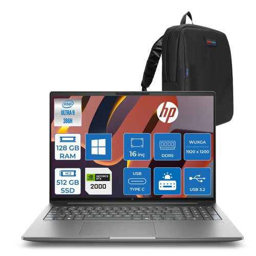 Zbook x G2I Ws Intel Core Ultra9 386H Aı 128GB Ddr5 512GB SSD 8GB/RTXPRO2000 Blackwell 16 Inç Wuxga (1920 x 1200) IPS 400NIT %100SGRB WIN11HOME Taşınabilir Mobil Iş Istasyonu WSDN6B3EAH37+ZÇANTA