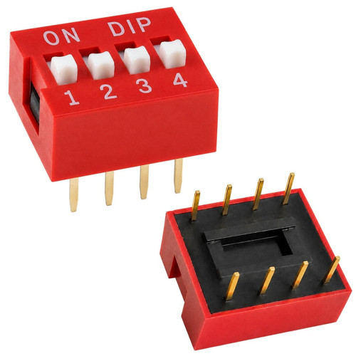 PCB Tip 4'Lü Kırmızı DIP Switch 2.54Mm Pin Aralıklı Devre Anahtarı