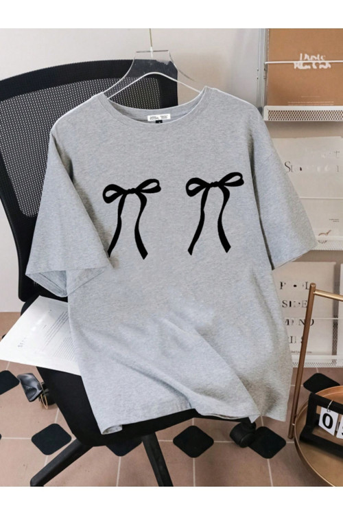 Unisex Çift Kurdele Tasarım Basklı Tshirt