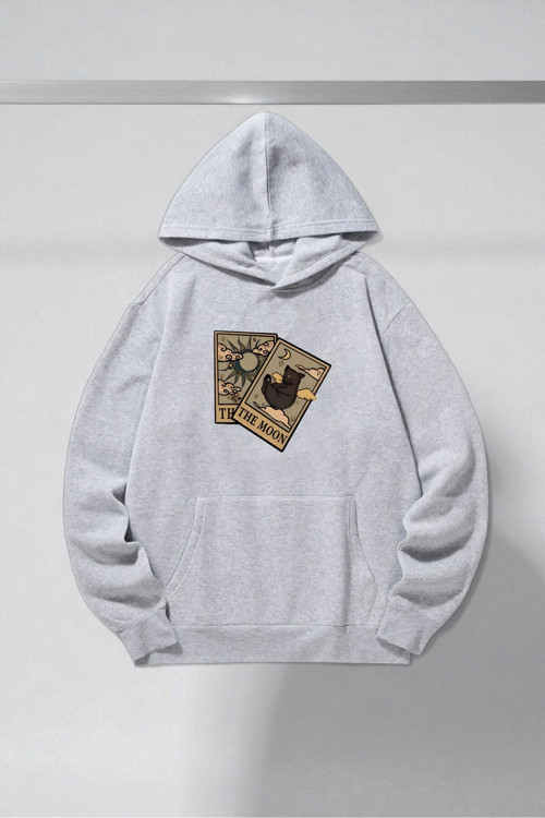 Unisex The Moon Tarot Kart Tasarım Baskılı Kapüşonlu Sweatshirt
