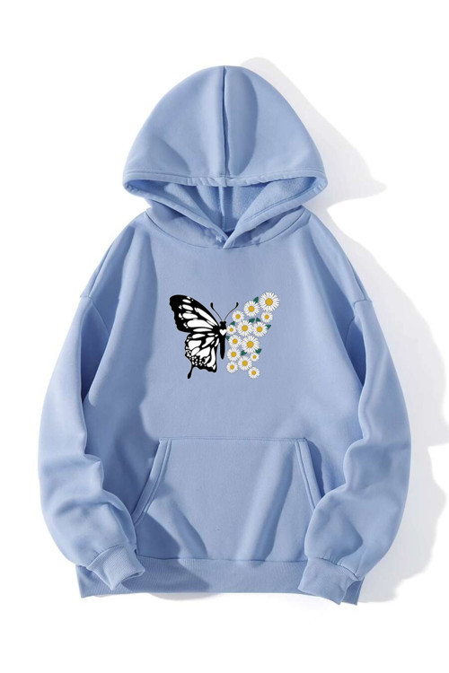 Papatya Kelebek Baskılı Oversize Sweatshirt