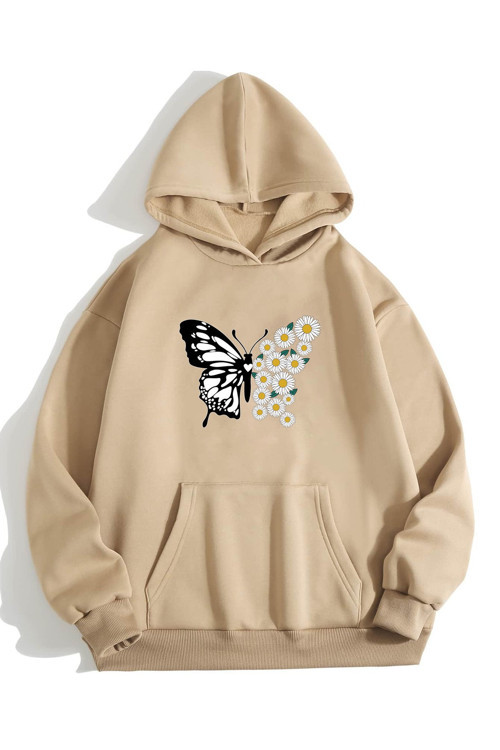 Papatya Kelebek Baskılı Oversize Sweatshirt