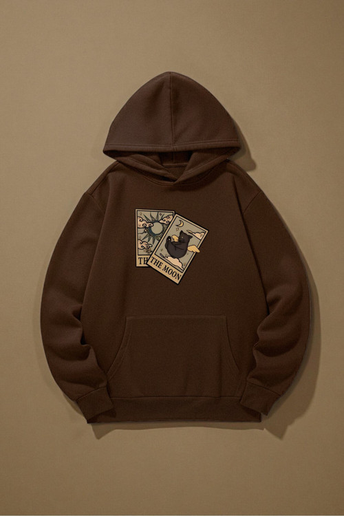 Unisex The Moon Tarot Kart Tasarım Baskılı Kapüşonlu Sweatshirt