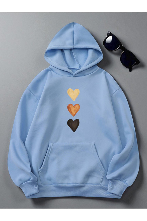 Unisex Sirali Kalp Baskılı Oversize Sweatshirt
