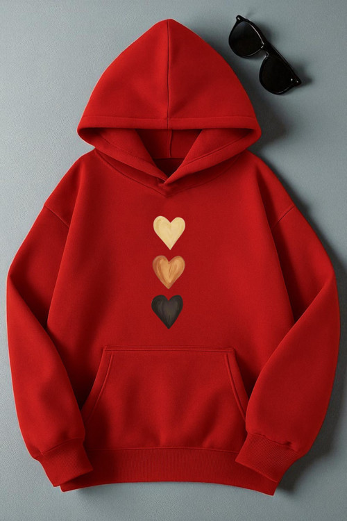 Unisex Sirali Kalp Baskılı Oversize Sweatshirt